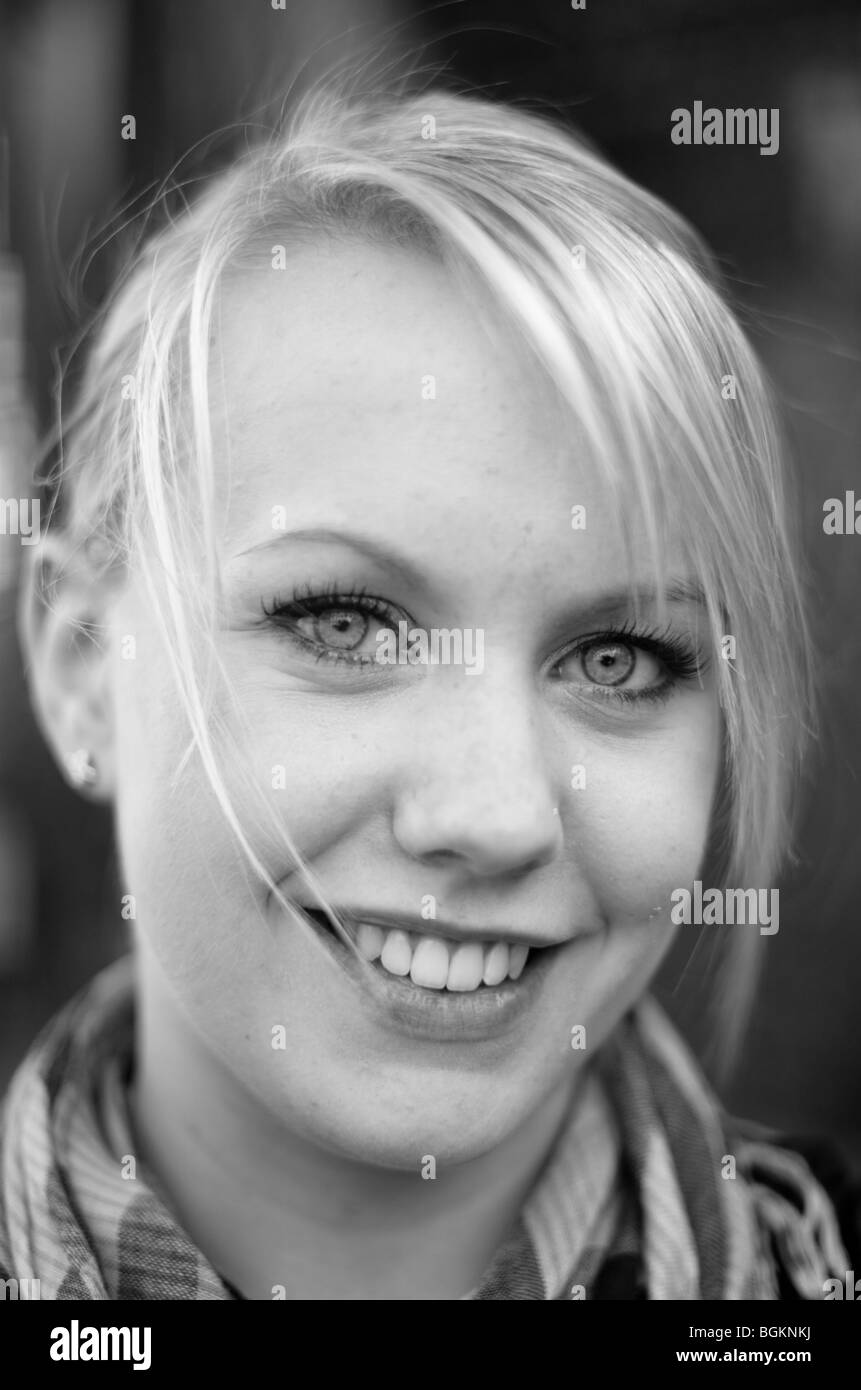 Young blonde white woman photographed in Vauxhall South London uk Stock Photo
