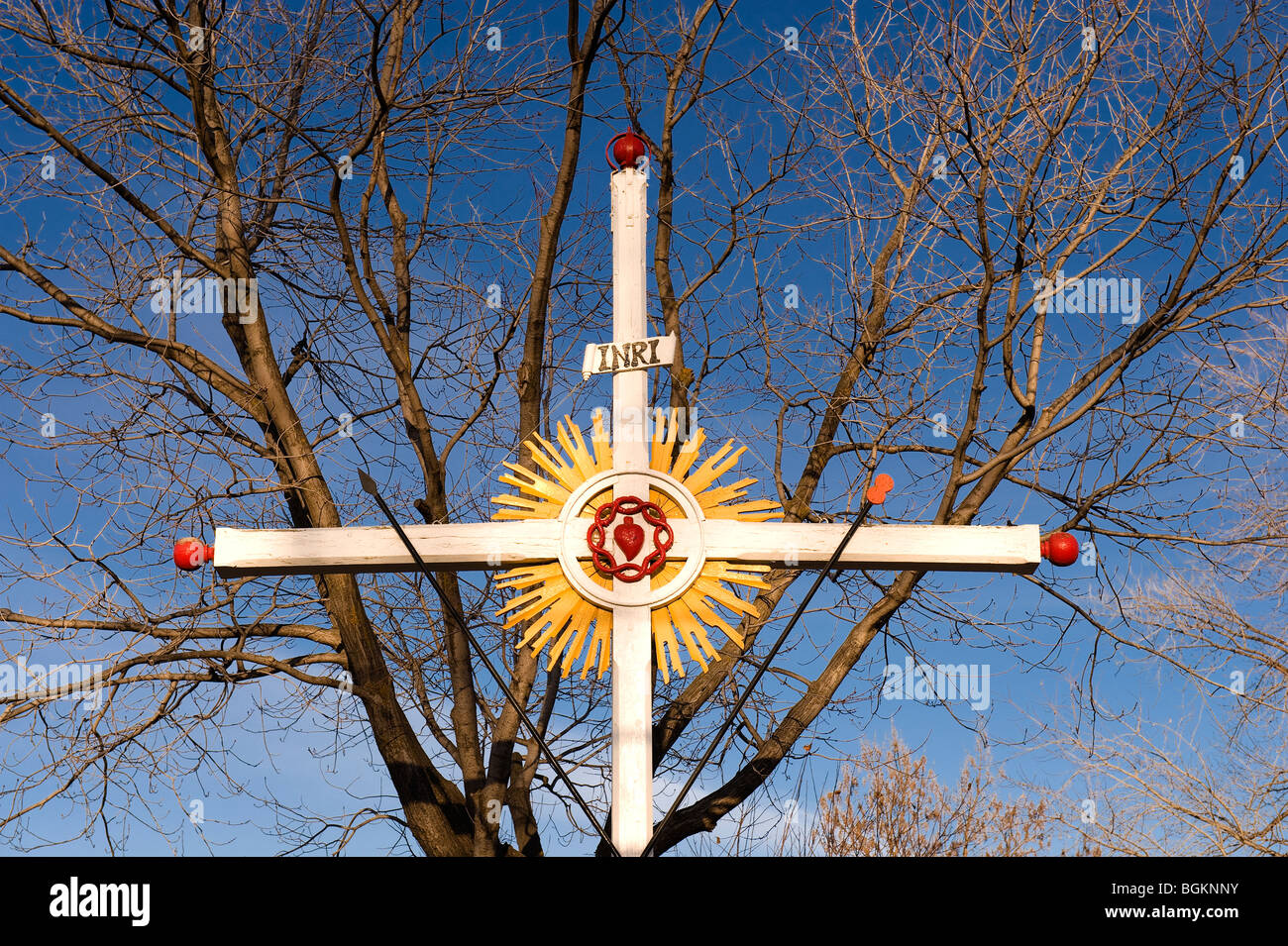 Wayside cross in Laval, province of Quebec, Canada. Stock Photo