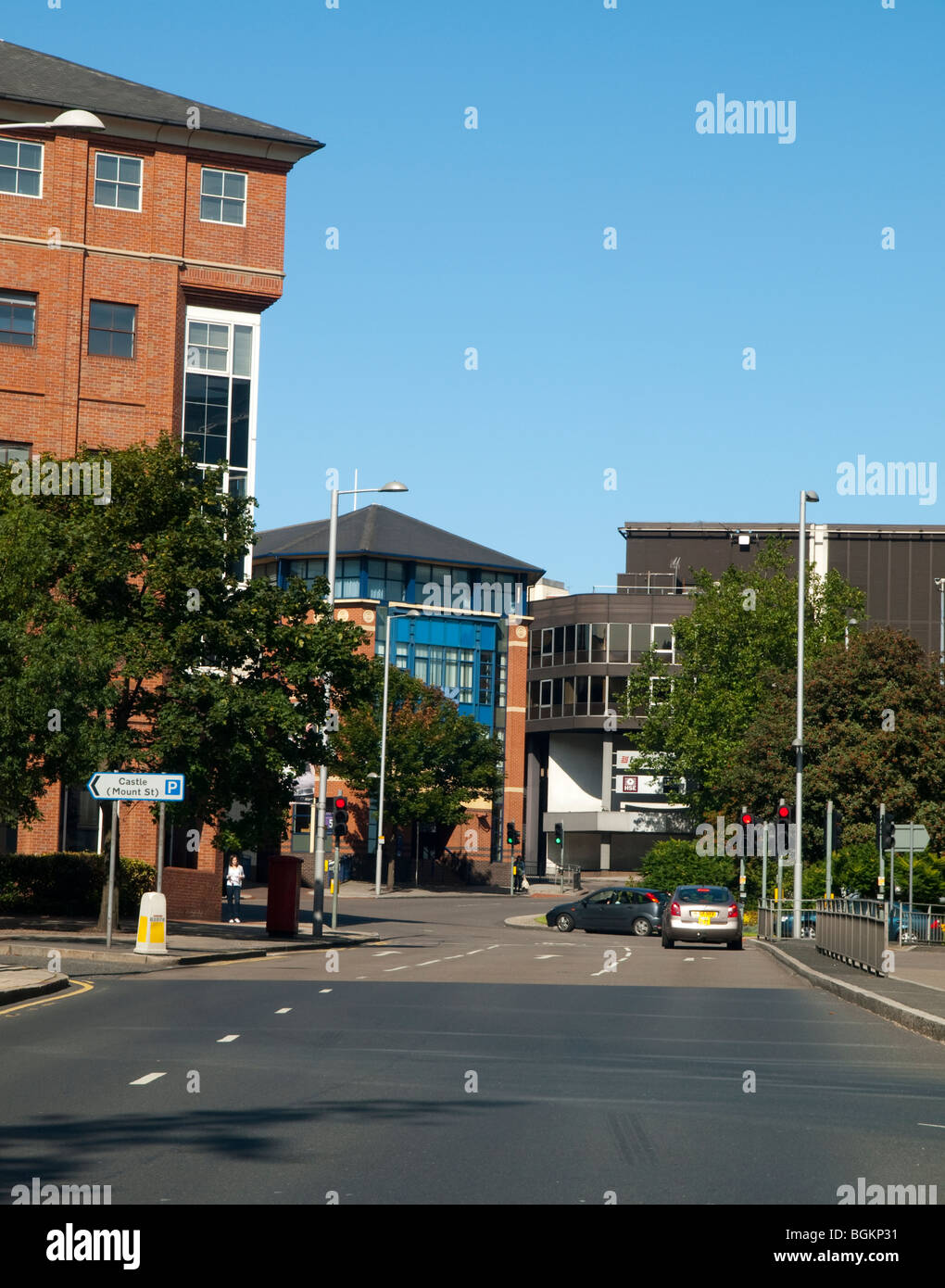 Looking up the road of Maid Marian Way in Nottingham City Centre