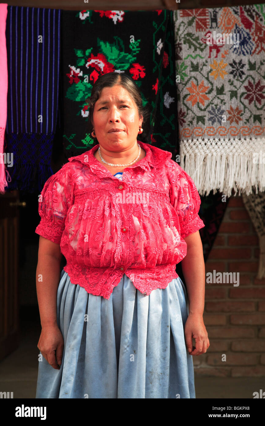 Woman, Angahuan, Pueblo near volcano Paricutin, Michoacan State, Mexico, North America Stock Photo
