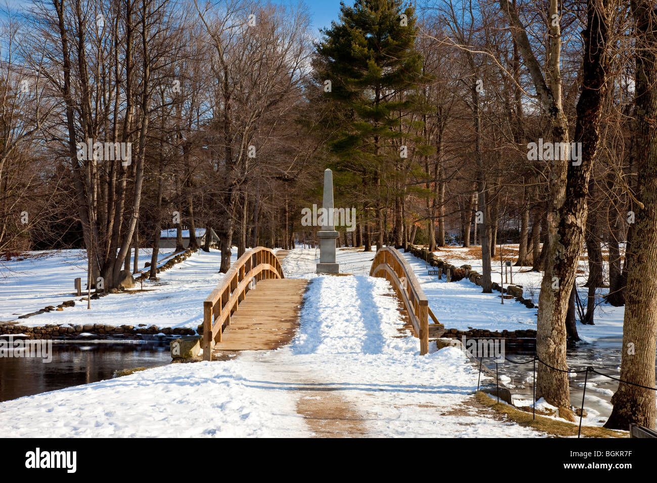 Winter at the historic Old North Bridge in Concord Massachusetts USA Stock Photo