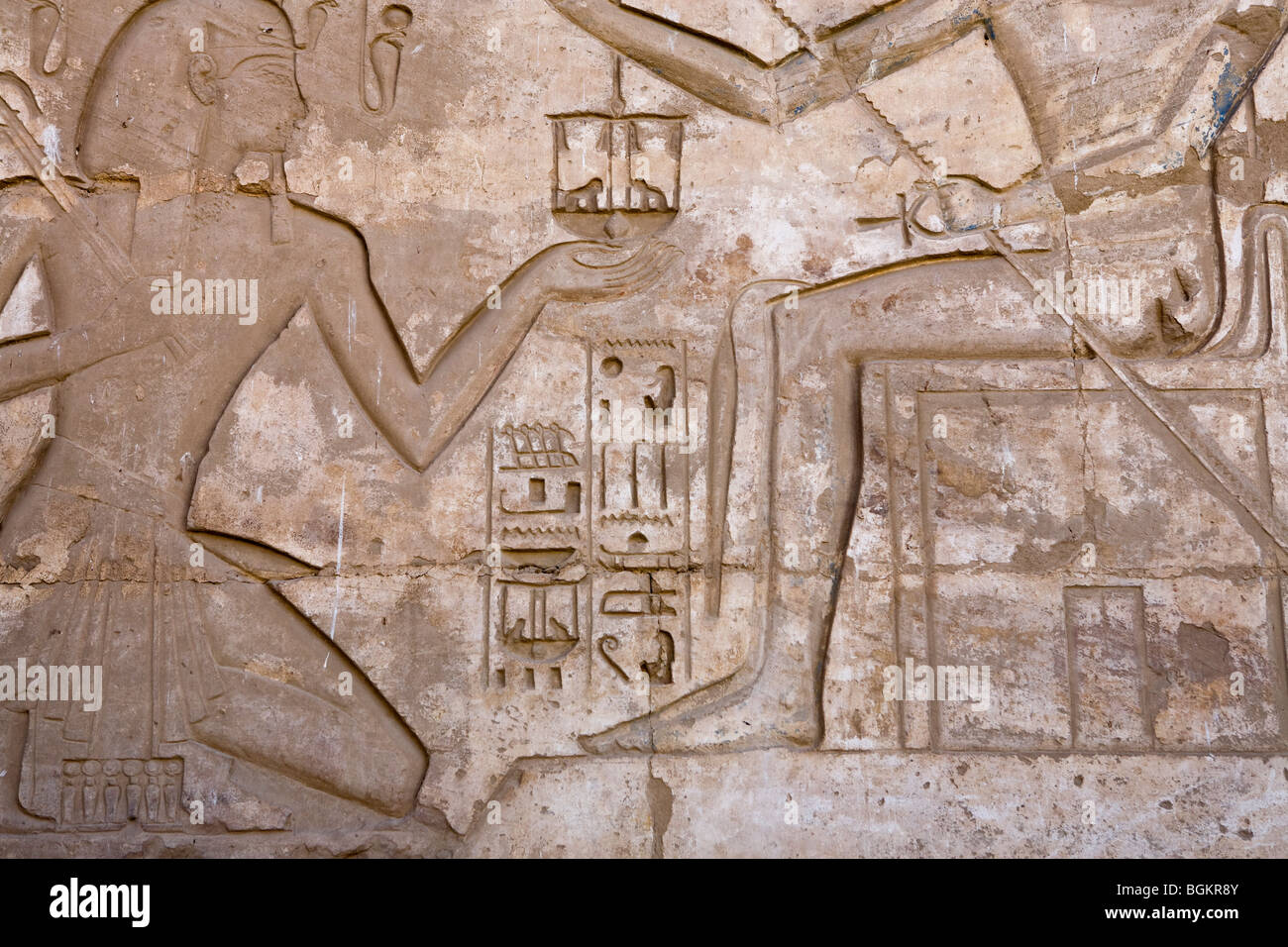 Close up of carved relief at Medinet Habu , Mortuary Temple of Ramesses ...