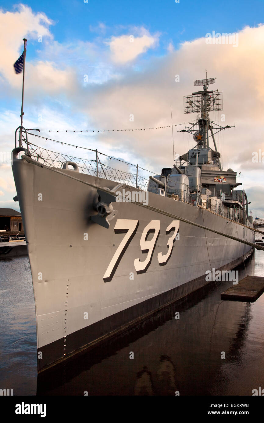 World War II navy destroyer USS Casin Young in Boston harbor, Massachusetts USA Stock Photo