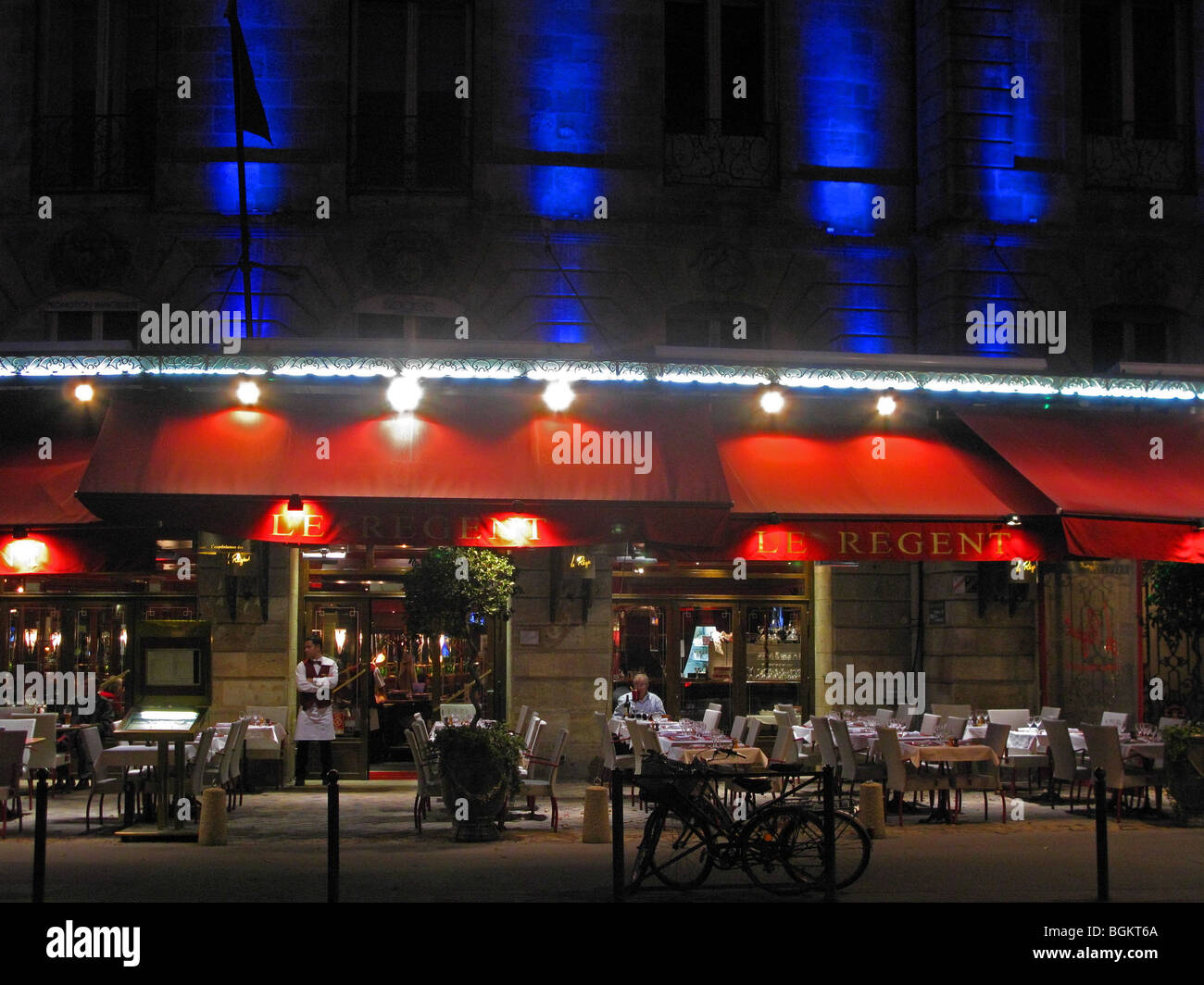 Cafe restaurant Le Regent at night Bordeaux France Stock Photo