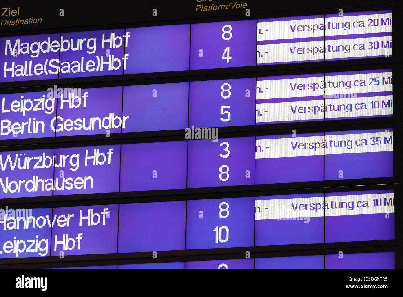 late trains displaying at a German railway station Stock Photo