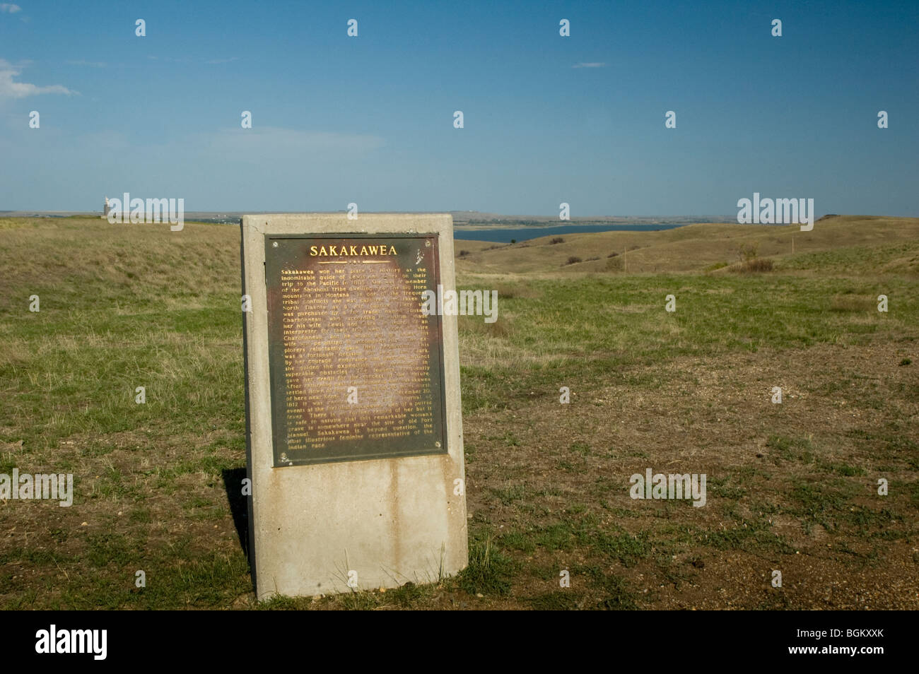 Monument to Sakakawea who won her place in history as the indomitable guide of the Lewis & Clark Expedition, Standing Rock Reservation South Dakota Stock Photo