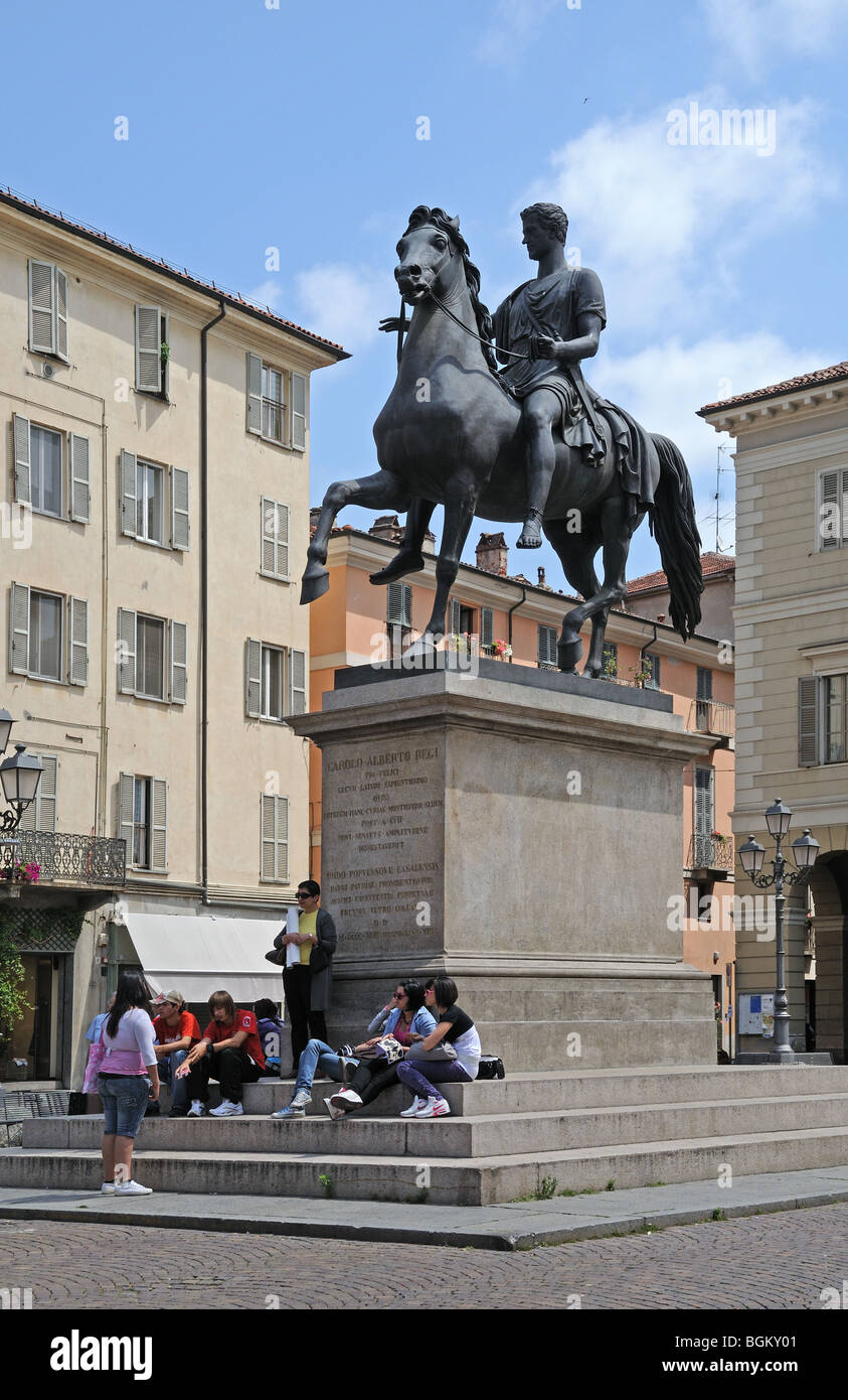 Equestrian statue of King Charles Albert King of Savoy Abbondio Sangiorgio in Casale Monferrato Piedmont Italy Stock Photo