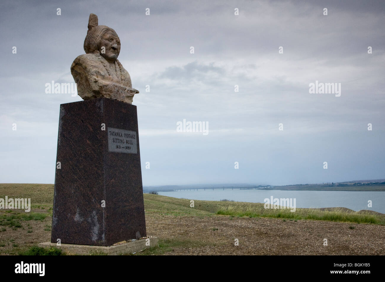 Sitting Bull monument is situated on a hill top and overlooks the Missouri River on the Standing
