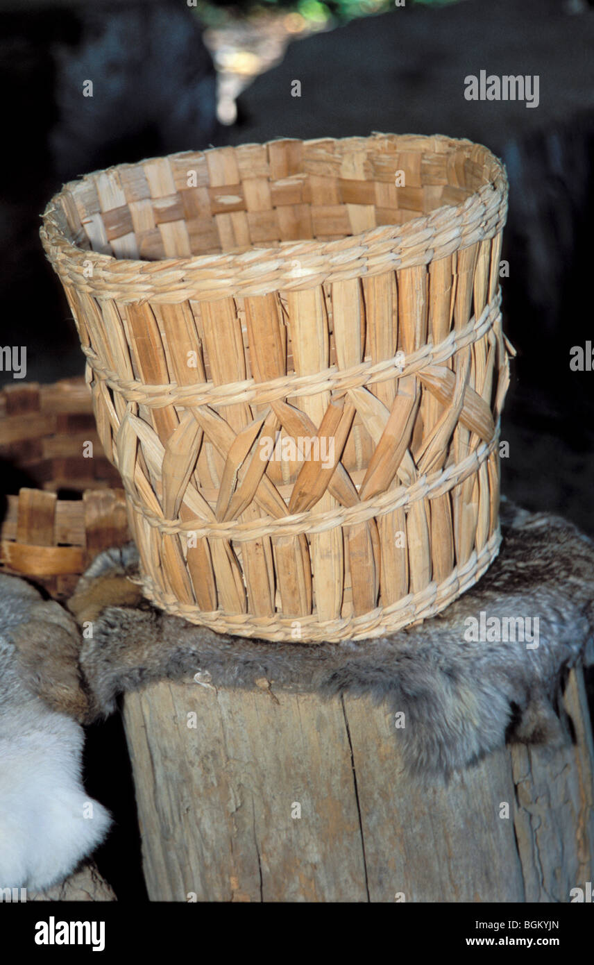Storage and gathering basket made by the Suquamish Indians of the Northwest Coastal areas in Washington State. Stock Photo