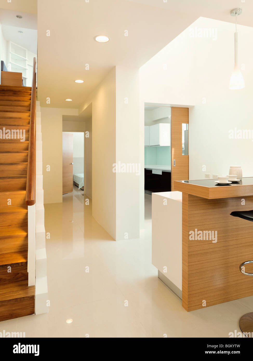 Modern hallway with recessed lights Stock Photo Alamy