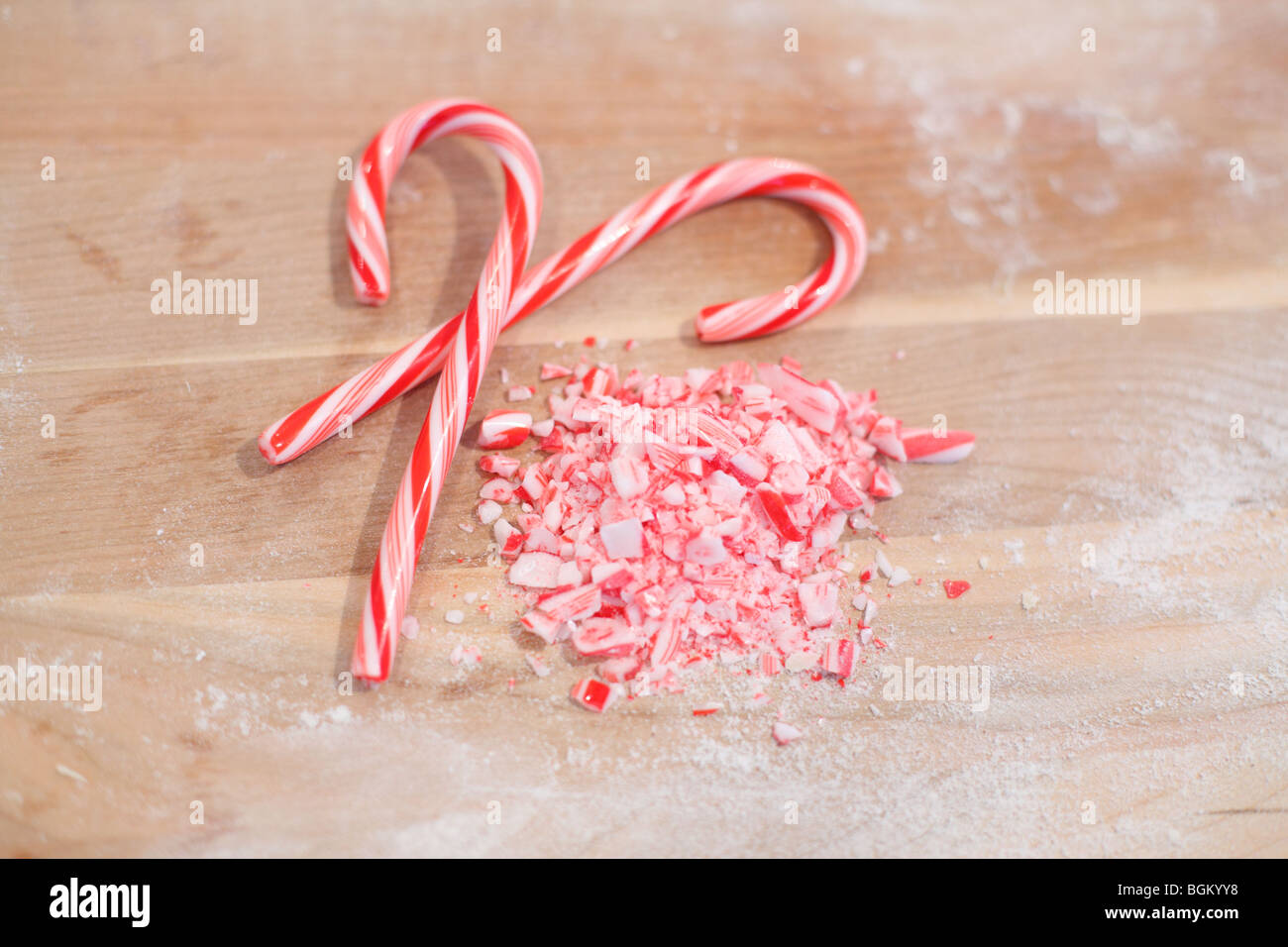 Candy canes and crushed candy cane Stock Photo