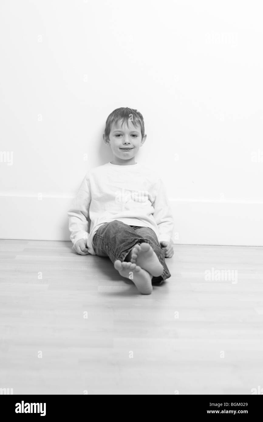 Young boy in black and white Stock Photo