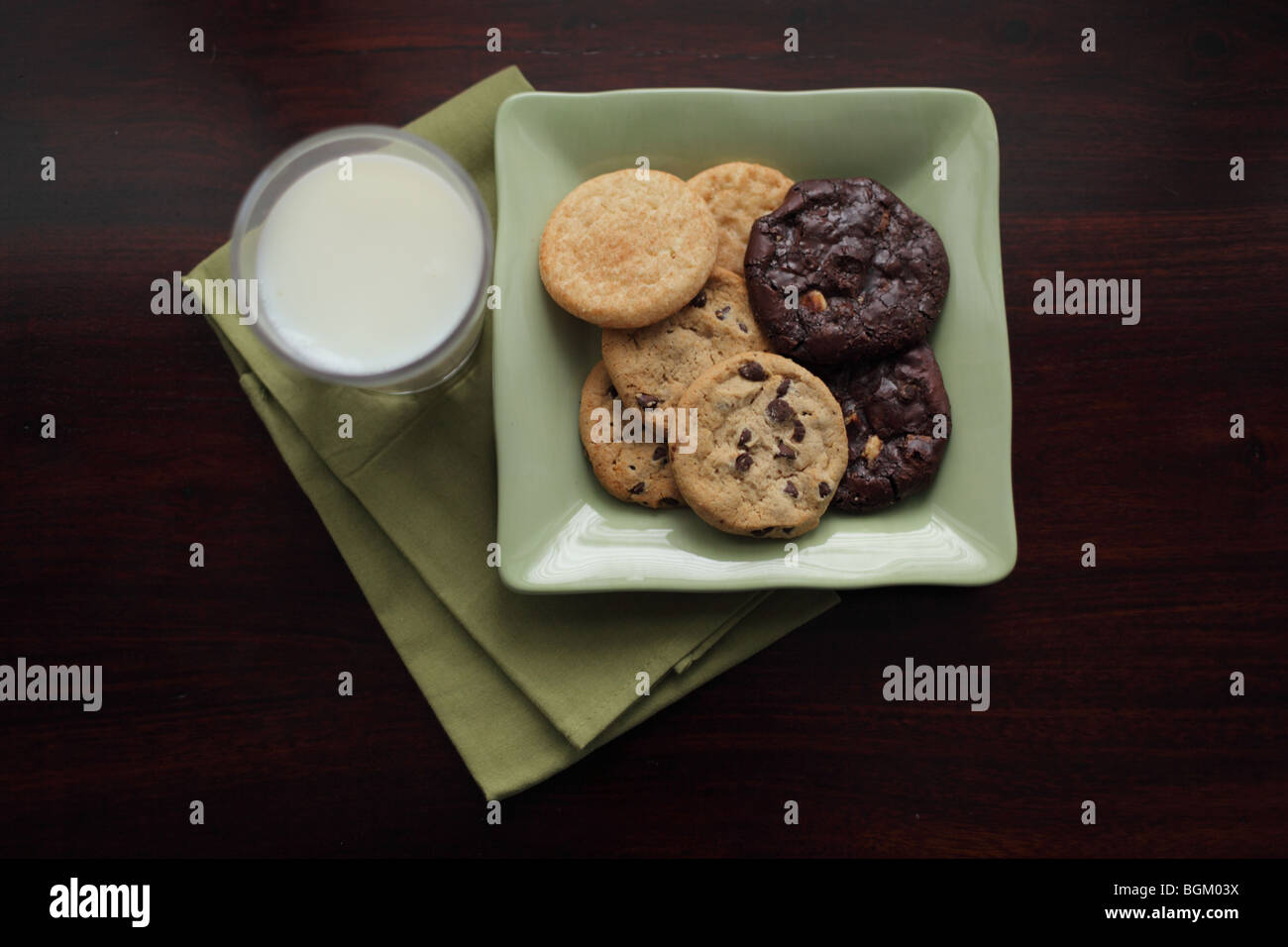 Plate of milk and cookies Stock Photo