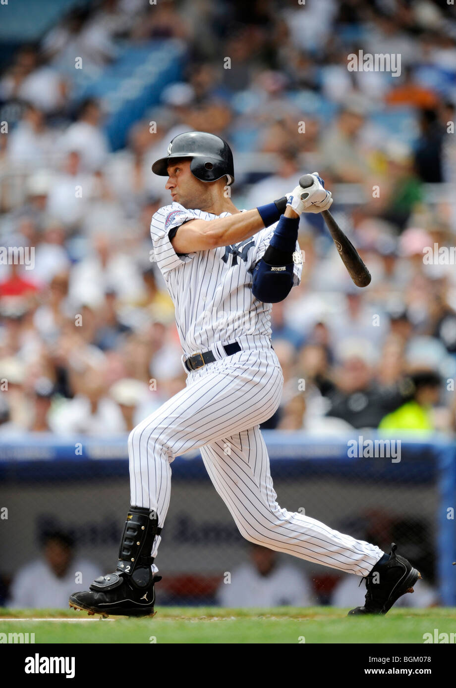 Derek Jeter #2 of the New York Yankees bats against the Tampa Bay Rays during their game at Yankee Stadium Stock Photo