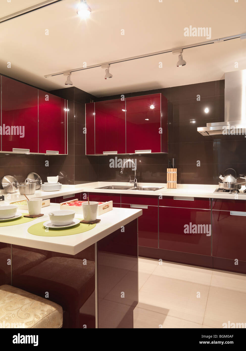 Modern red kitchen Stock Photo Alamy