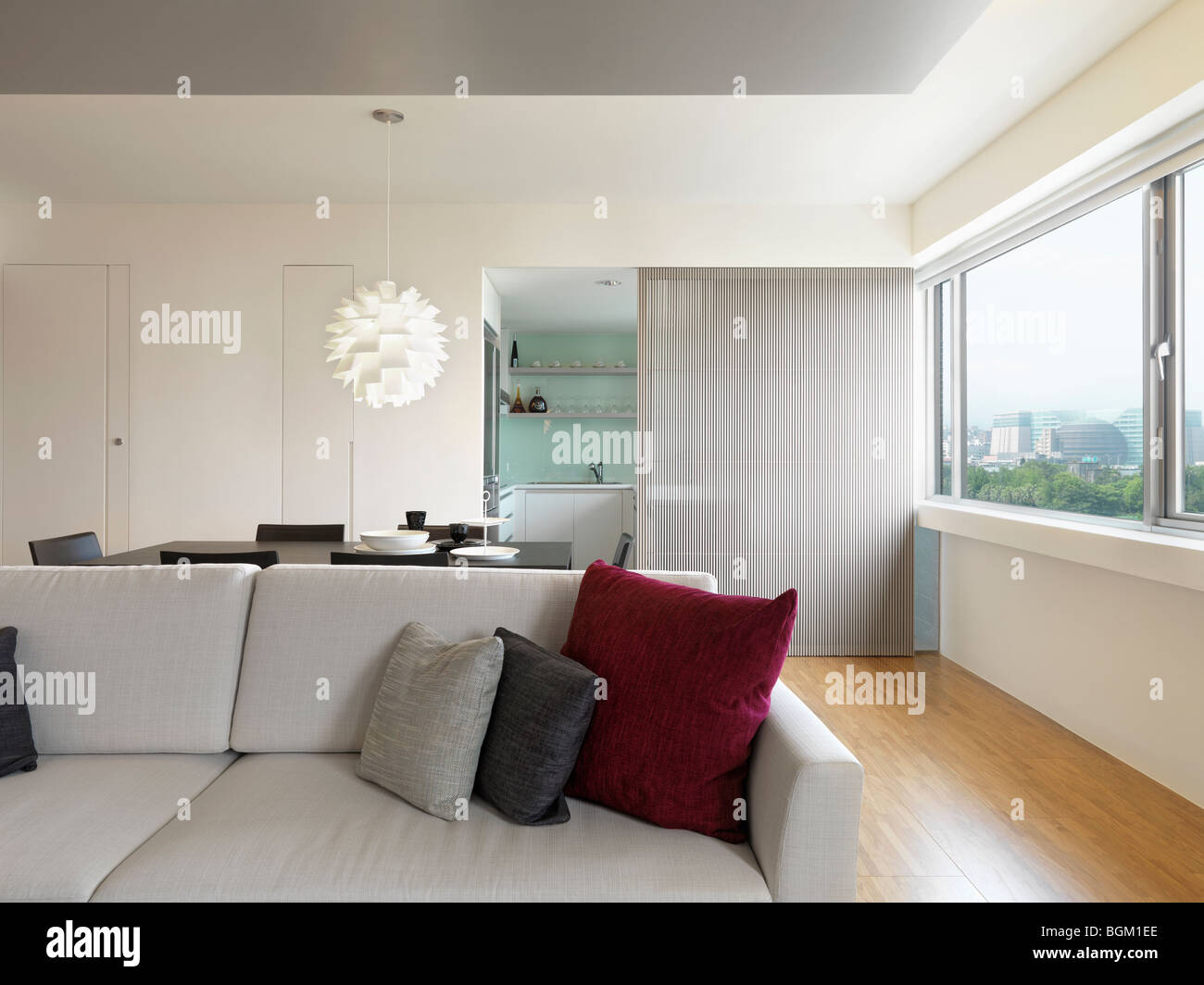 Illustration of Polishing Wood Floors In Modern Living Room