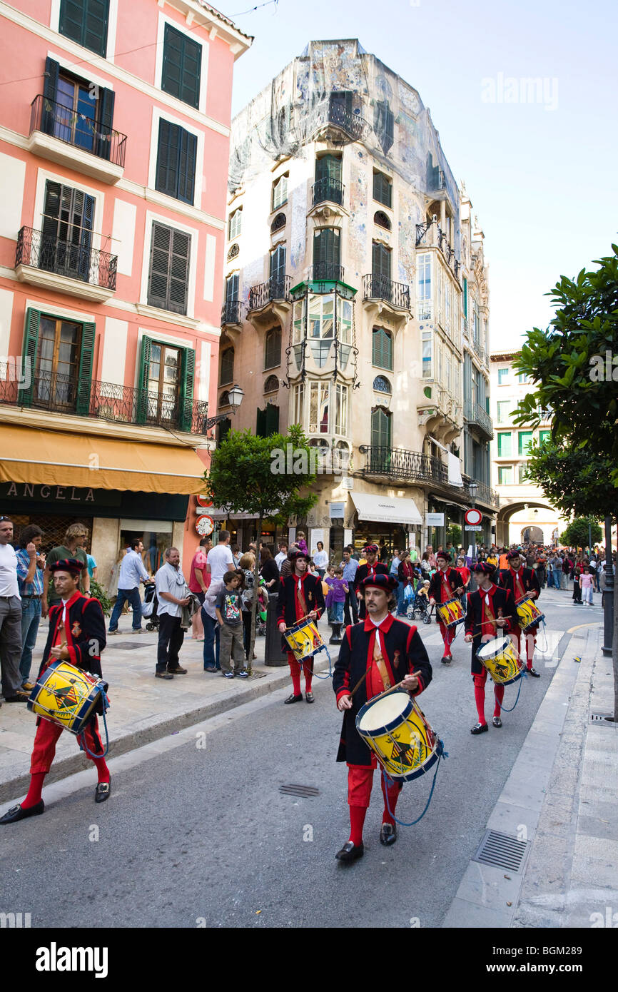 Band in the historic town of Palma, Mallorca, Majorca, Spain, Europe Stock Photo