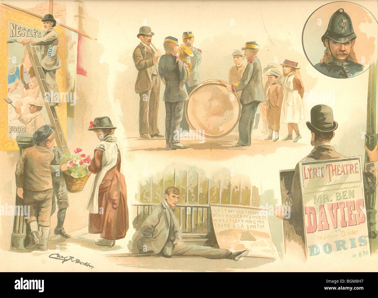 Types of London street life by Carl Becker 1886 Stock Photo