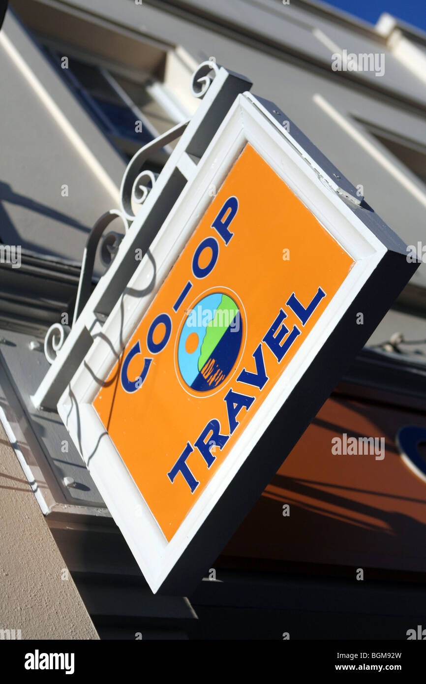 Co-op travel agency sign in Leamington Spa, Warwickshire, England, UK Stock Photo