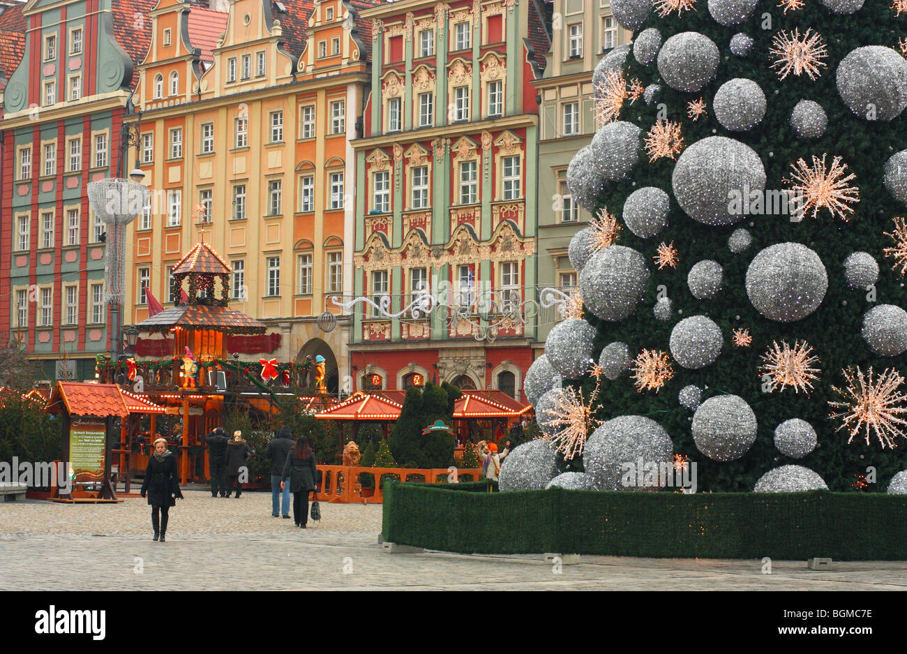 Wroclaw Old Market Christmas tree Stock Photo