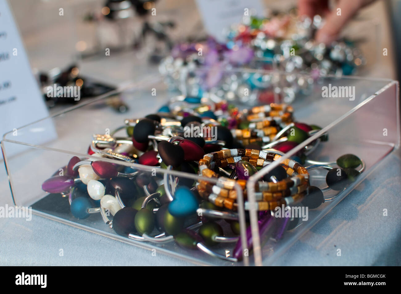 Crafts and goods on sale at a craft fair Derbyshire Peak District