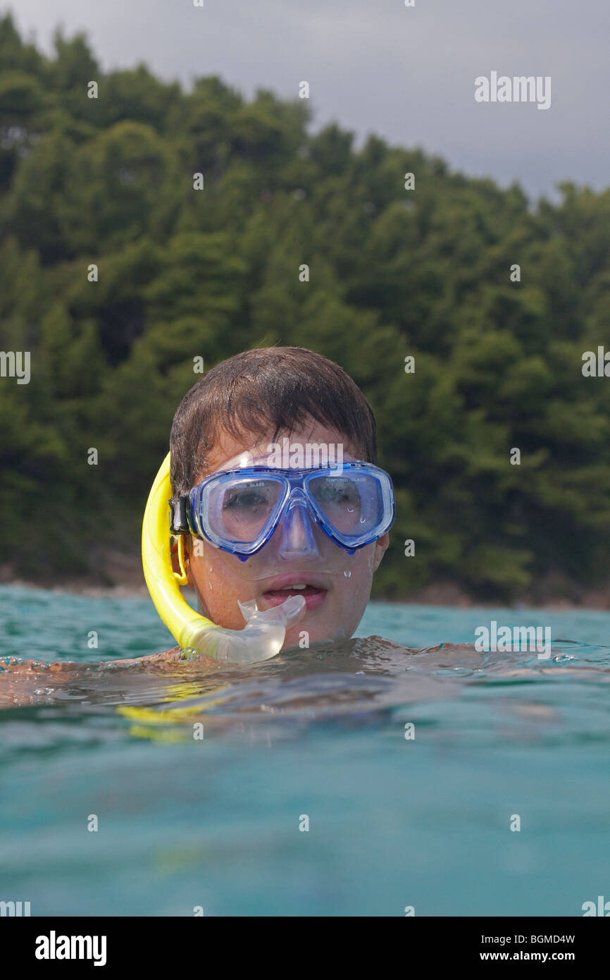 Boy Snorkeling At Kassandra Chalkidiki Stock Photo Alamy