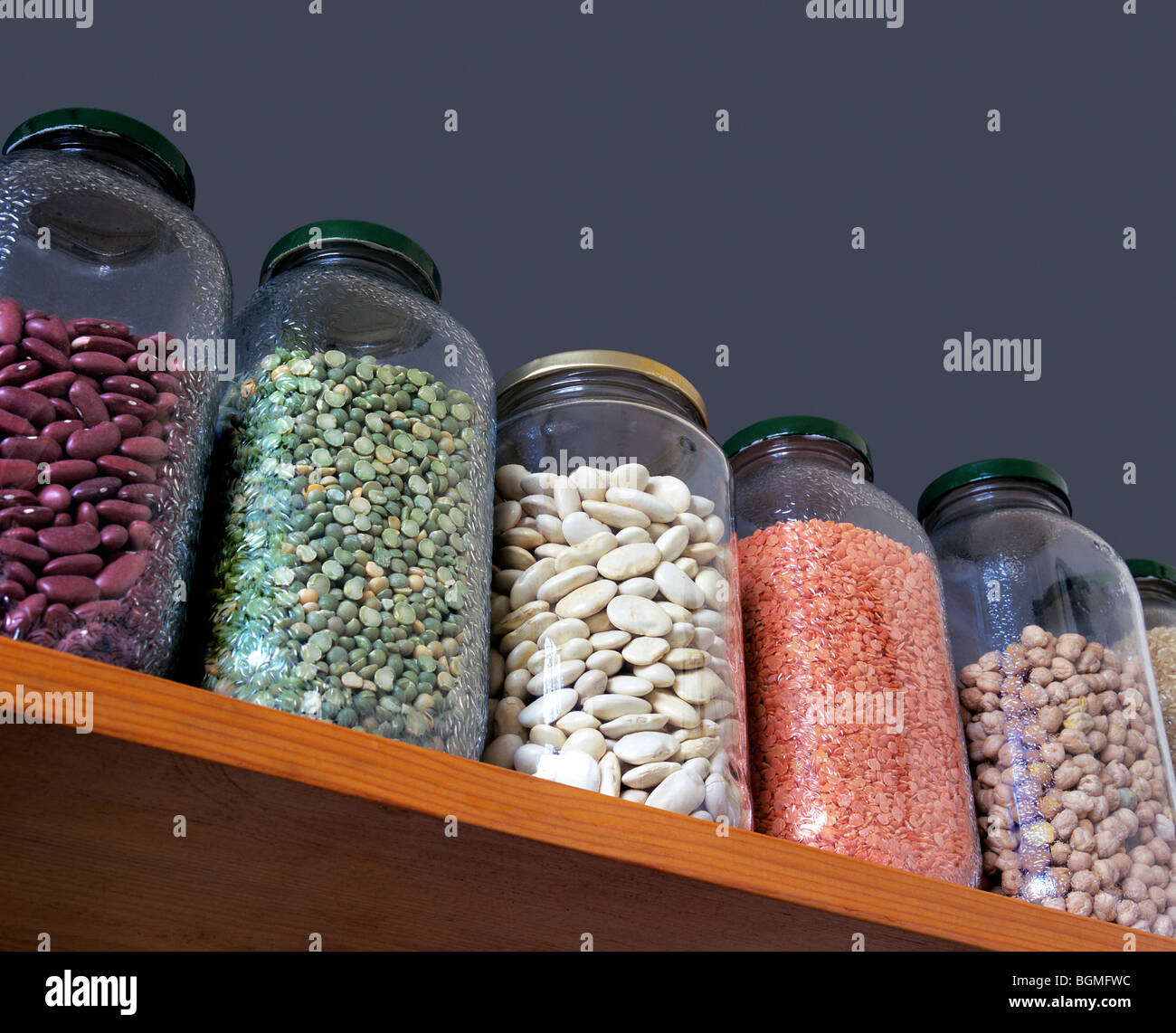 (From l to r) Red kidney beans, green split peas, butter beans, red