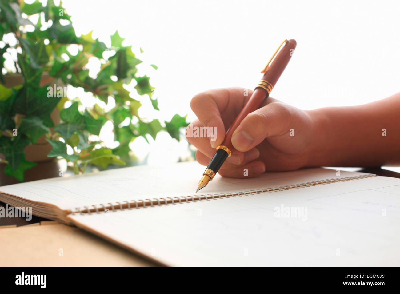 Person writing in notebook Stock Photo - Alamy
