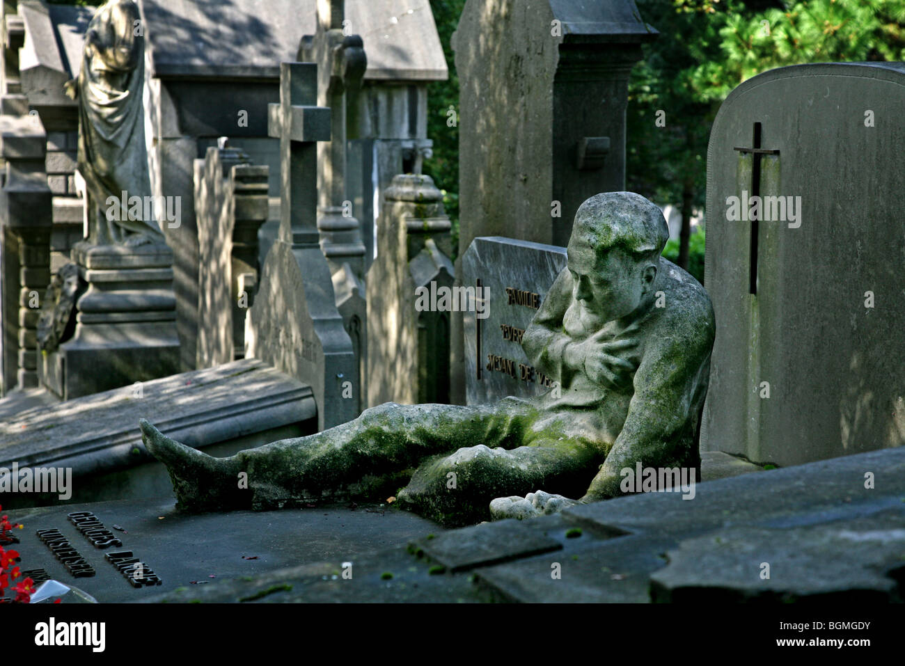 Gravestones at Campo Santo, cemetery at Sint-Amandsberg, Ghent, Belgium Stock Photo