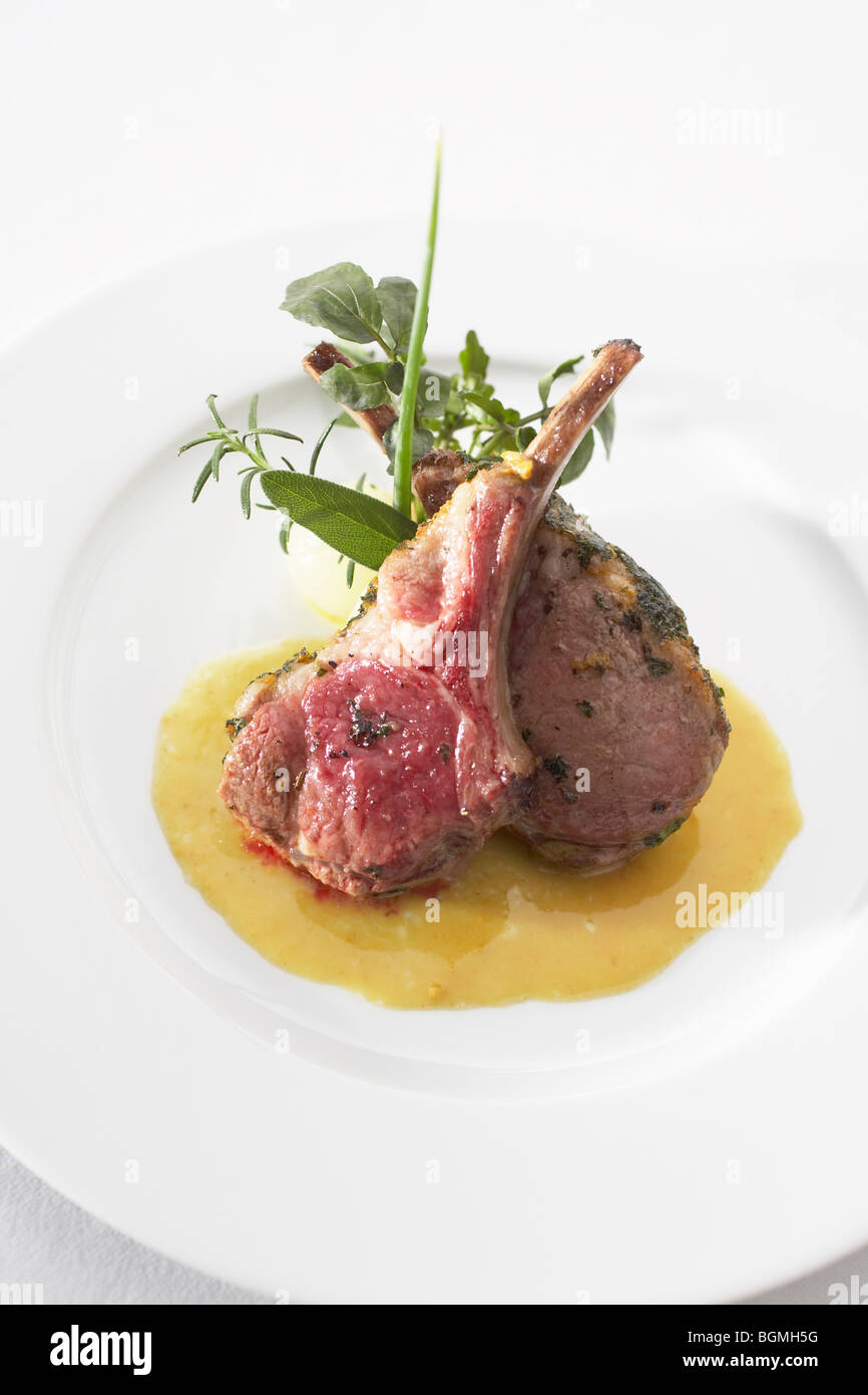 Lamb chops with mustard sauce Stock Photo - Alamy