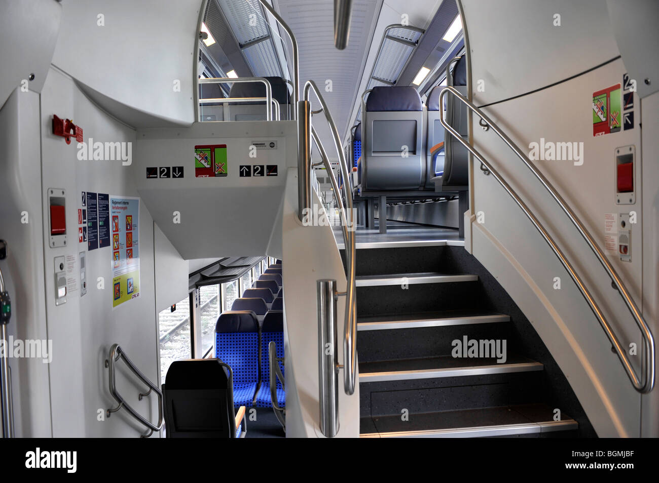 Interior of double deck train carriage, Luxembourg Railways, Luxemburgh Stock Photo