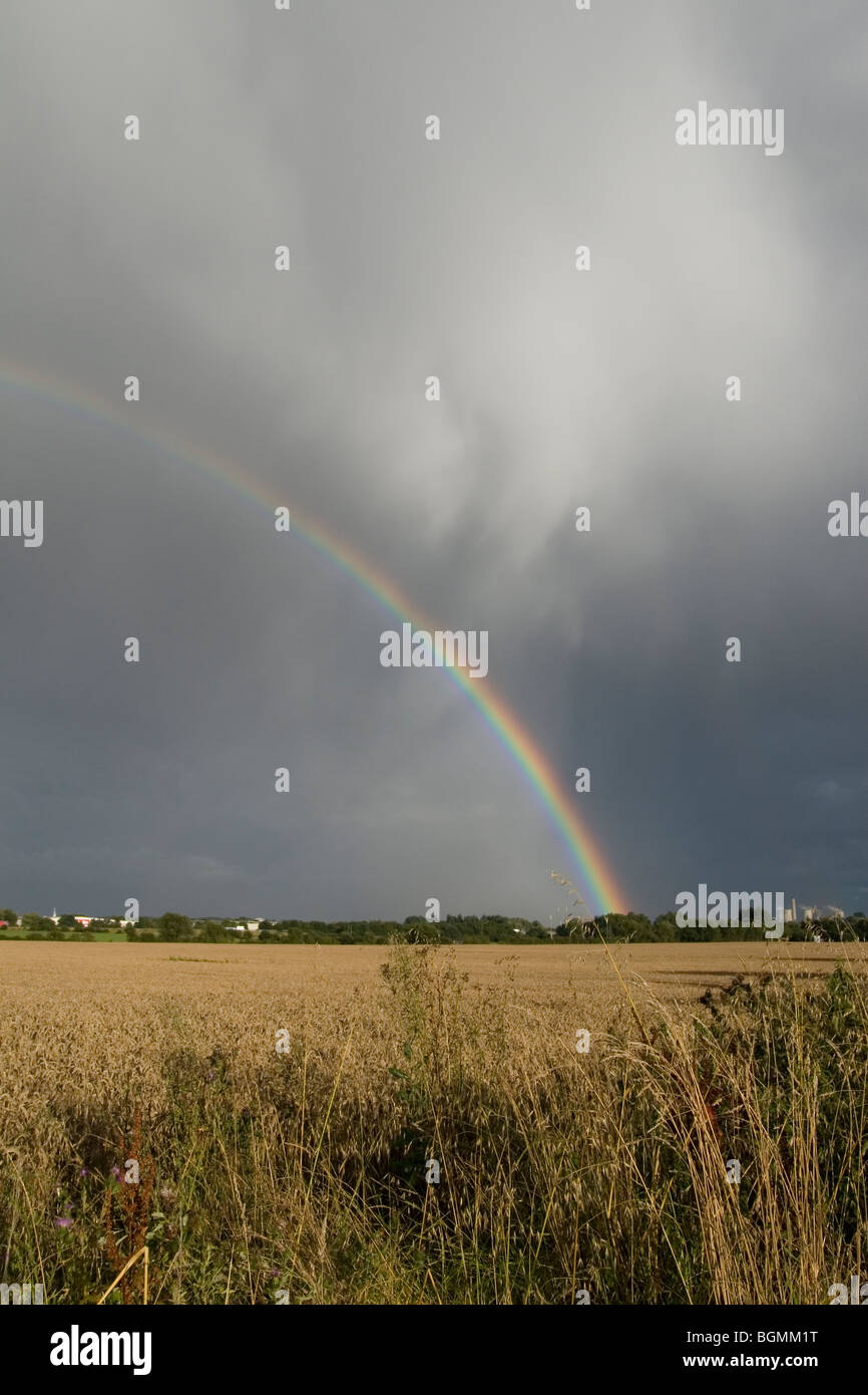 Rainbow over English Countryside Stock Photo