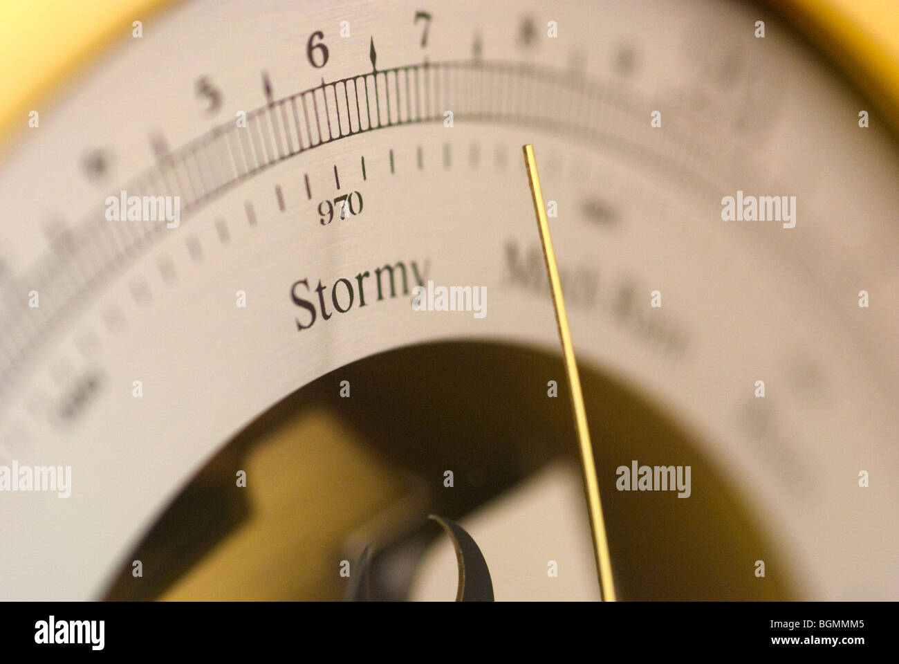 Picture of barometer with needle on stormy Stock Photo Alamy
