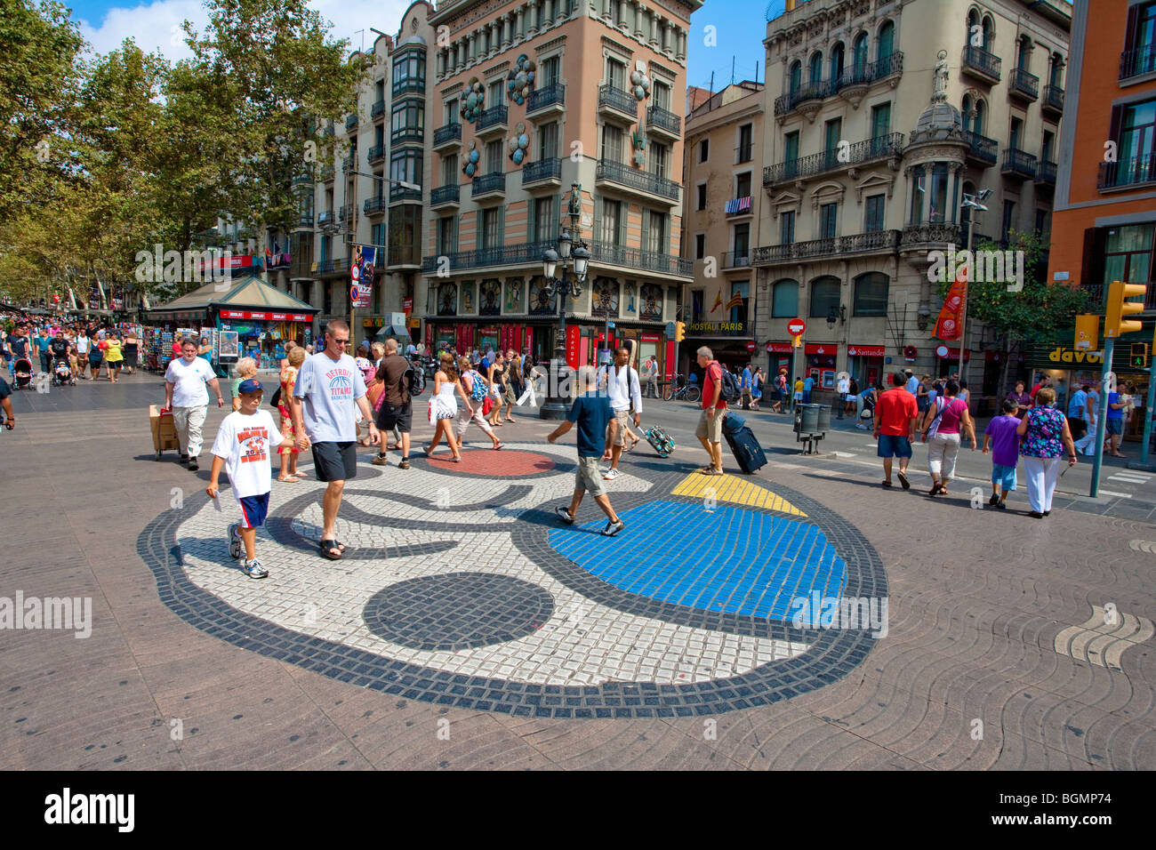 Barcelona - La Rambla - Miro - Circular Tile Mosaic - Spanish Art Nouveau movement - Modernisme Stock Photo