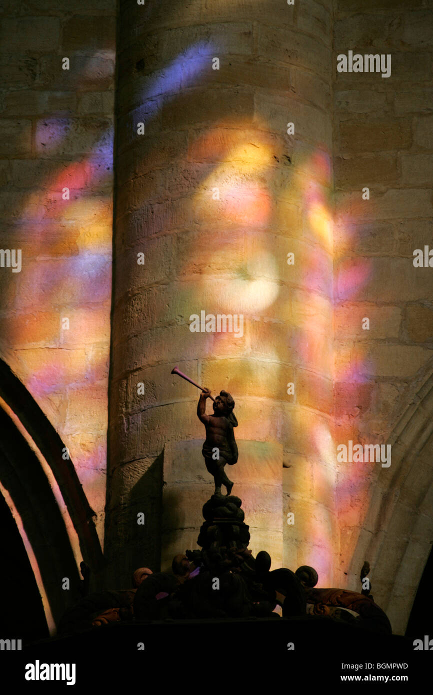 Sarlat Renaissance stone town Dordogne Aquitaine France reflected light from stain glass window Stock Photo