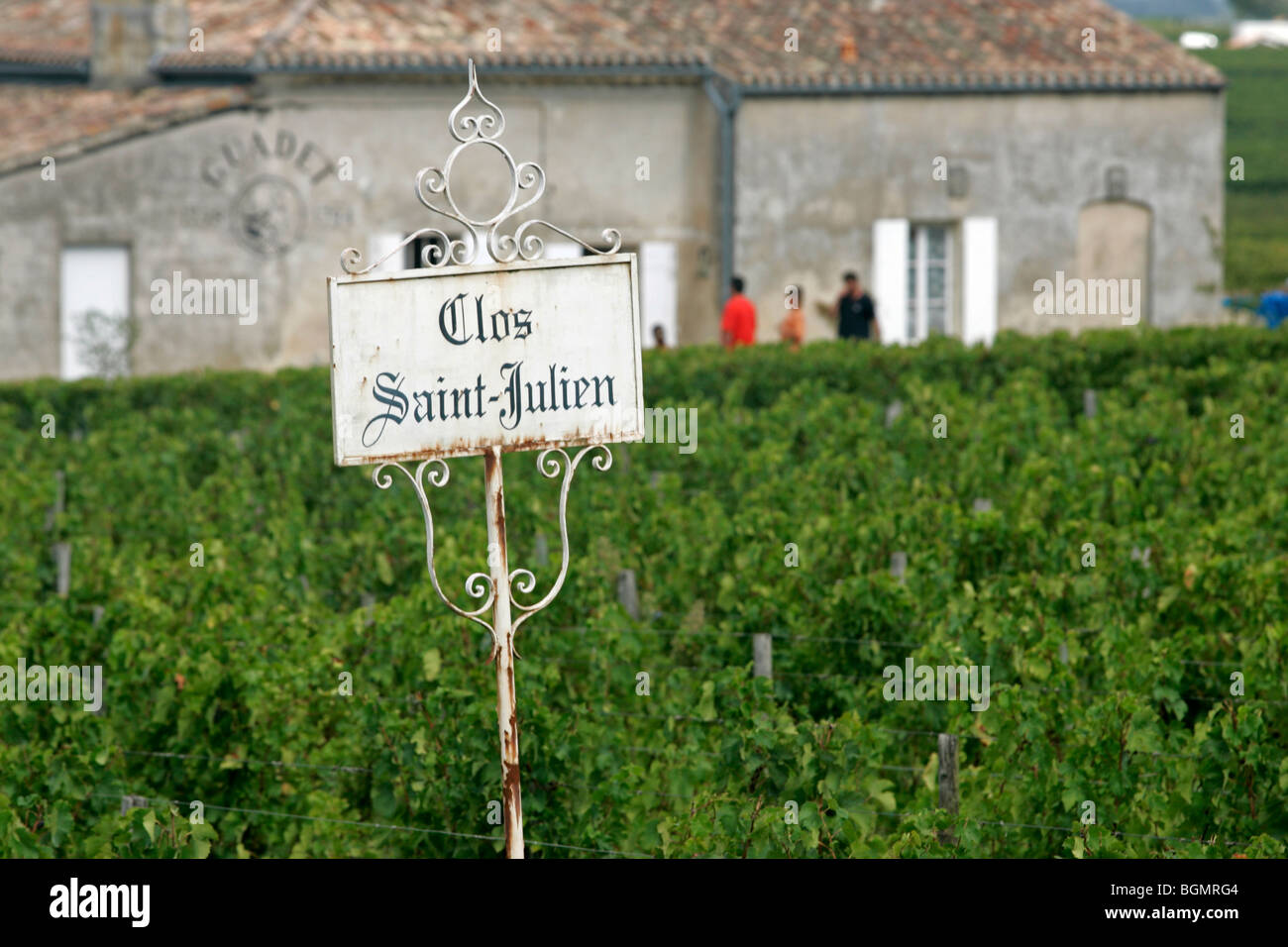 Clos St Julien sign Bordeaux vineyard town St Emilion France Stock Photo