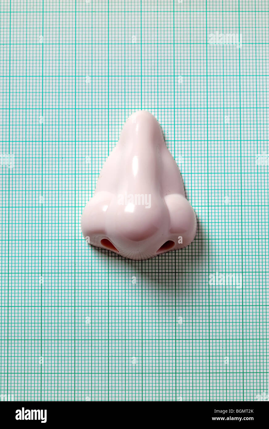 plastic nose on green graph paper Stock Photo