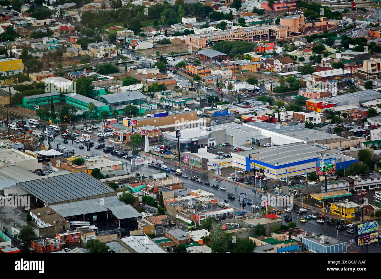 aerial view above Ciudad Juarez Mexico Stock Photo