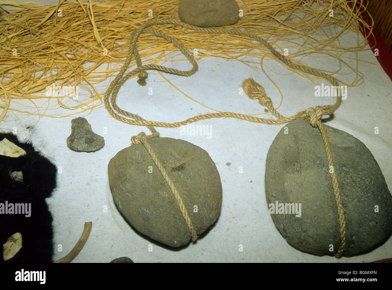 Stone fishing weights used by the Cherokee Stock Photo - Alamy