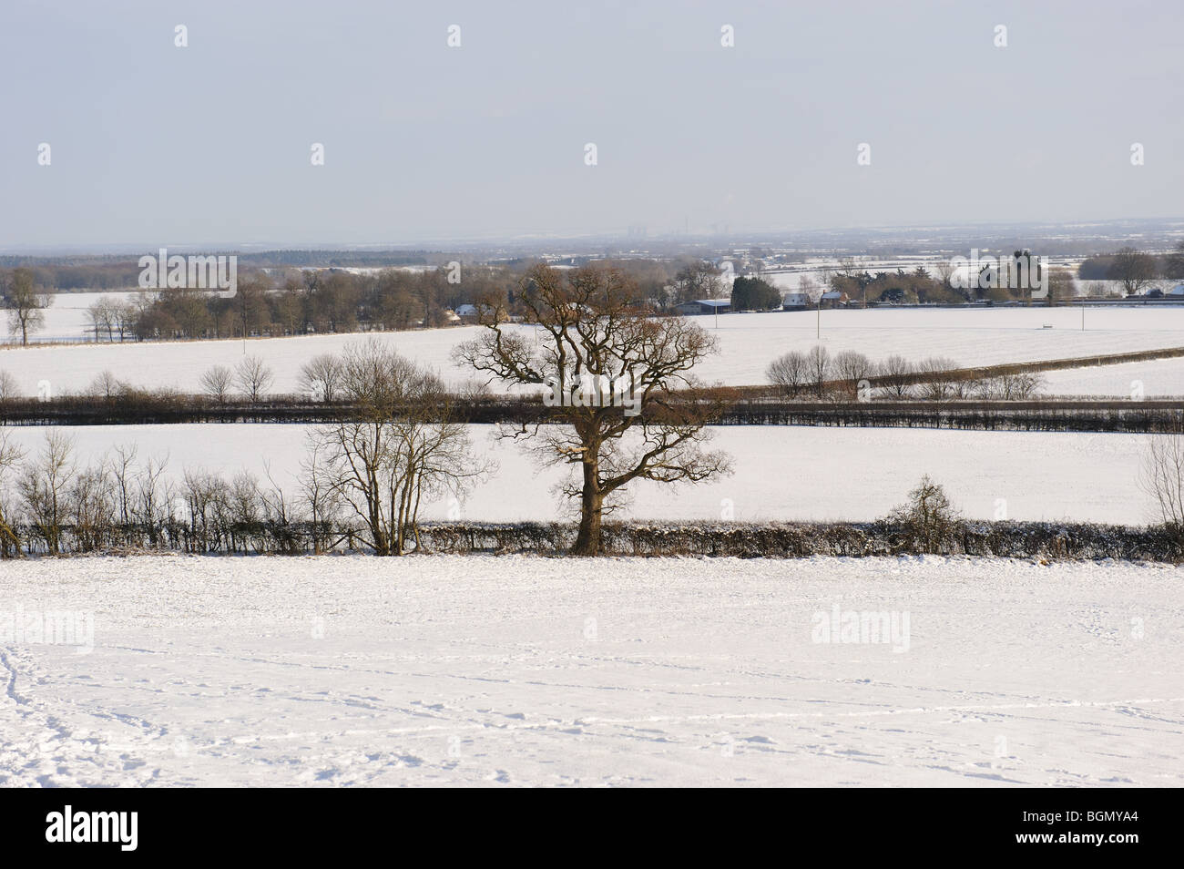 Snow landscape scenic field winter Christmas Stock Photo