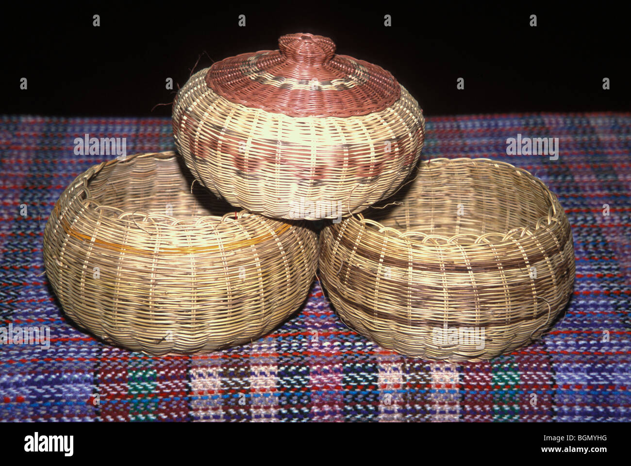 Cherokee traditional woven baskets of vines, roots and honeysuckle. On display at the annual Red