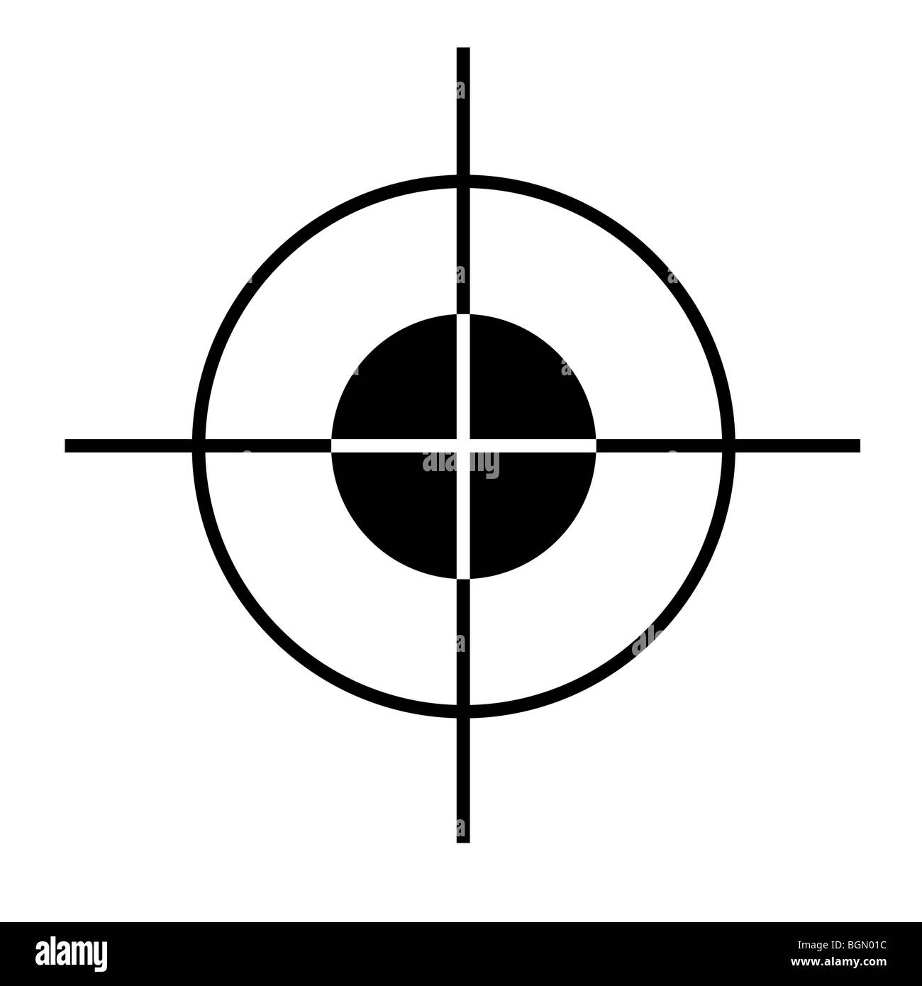 Sniper rifle target cross hairs silhouetted on white background. Stock Photo