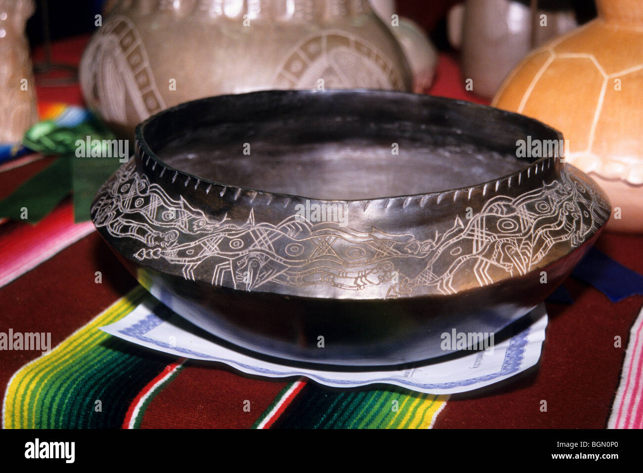 Traditional Cherokee clay pottery on exhibit during the arts and crafts show at the Red Earth