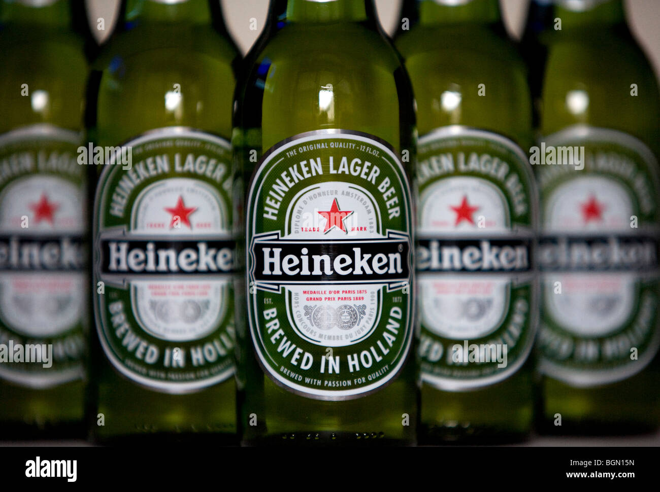 Heineken beer bottles.  Stock Photo