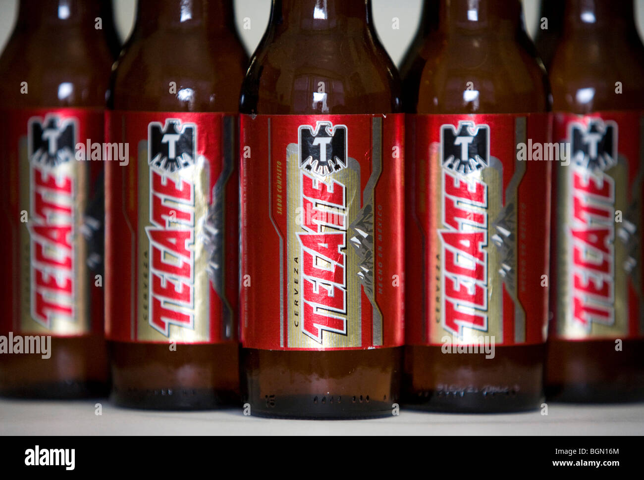 Tecate beer bottles.  Stock Photo