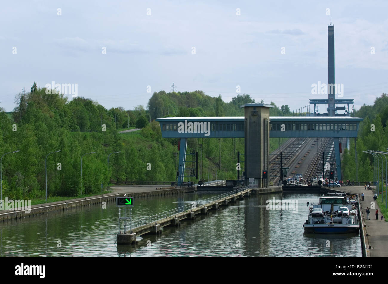 The Ronquières Inclined Plane is a Belgian canal inclined plane on the Brussels-Charleroi Canal, Belgium Stock Photo