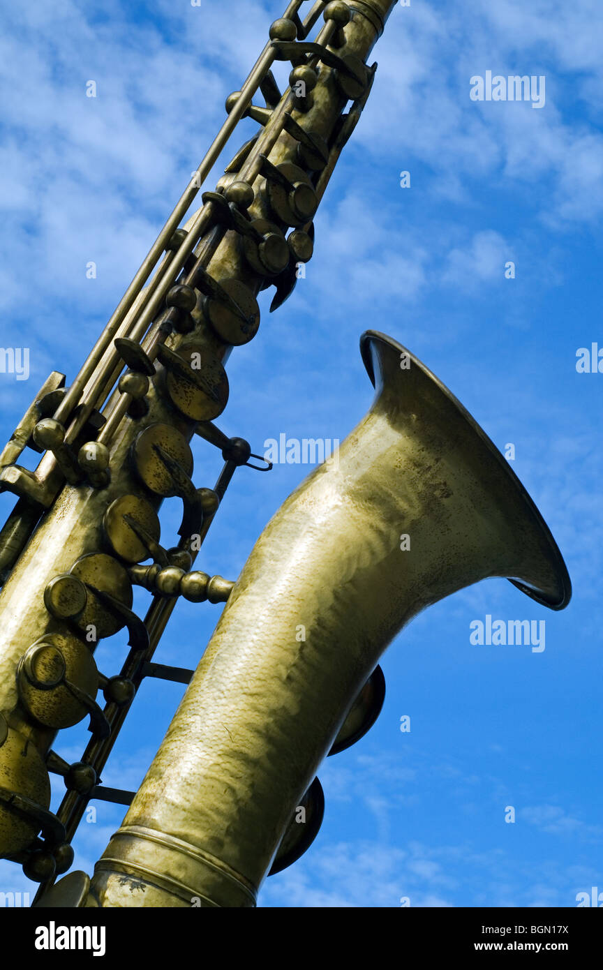 Fountain with saxophone at Dinant, Belgium Stock Photo