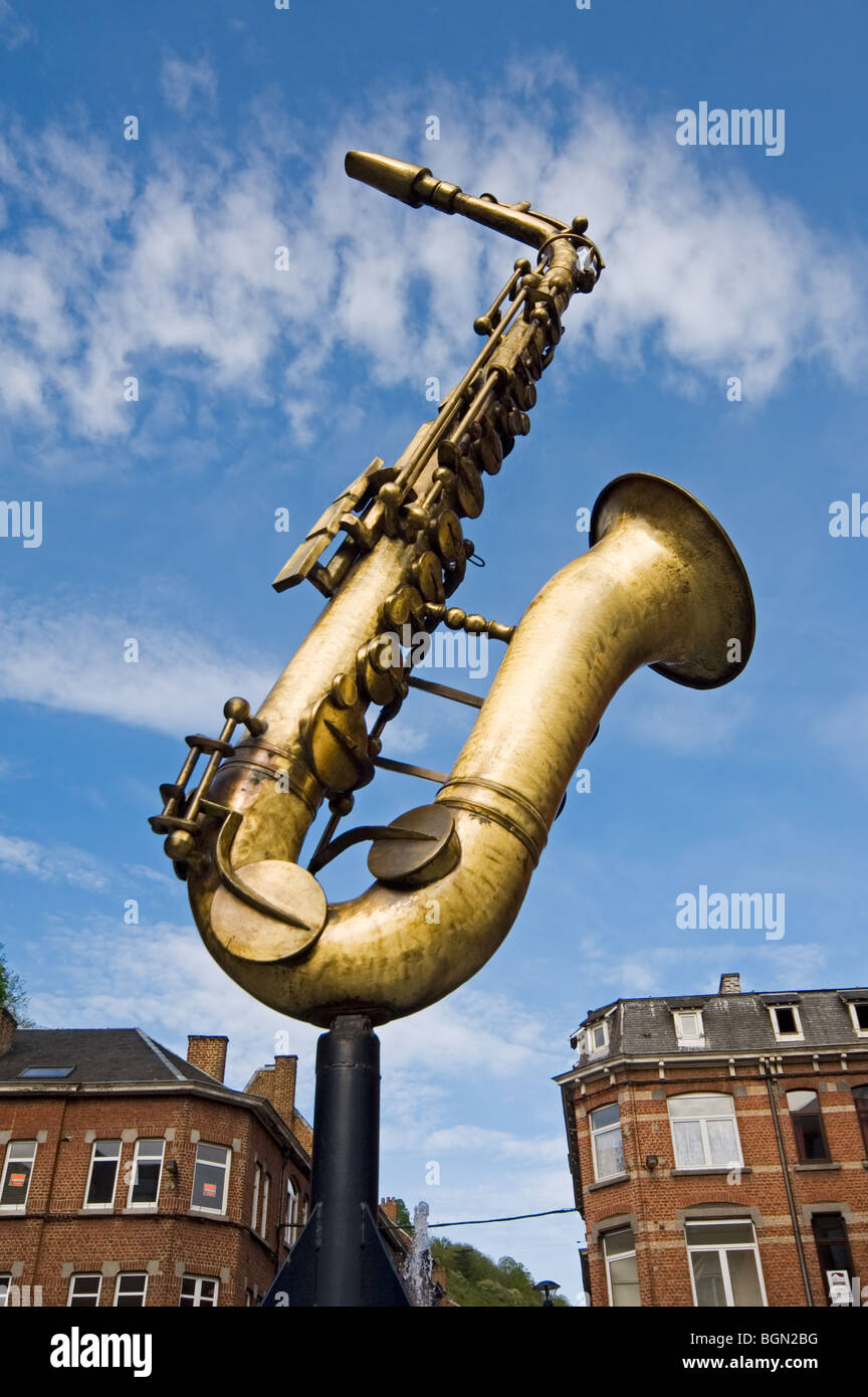 Fountain with saxophone at Dinant, Belgium Stock Photo
