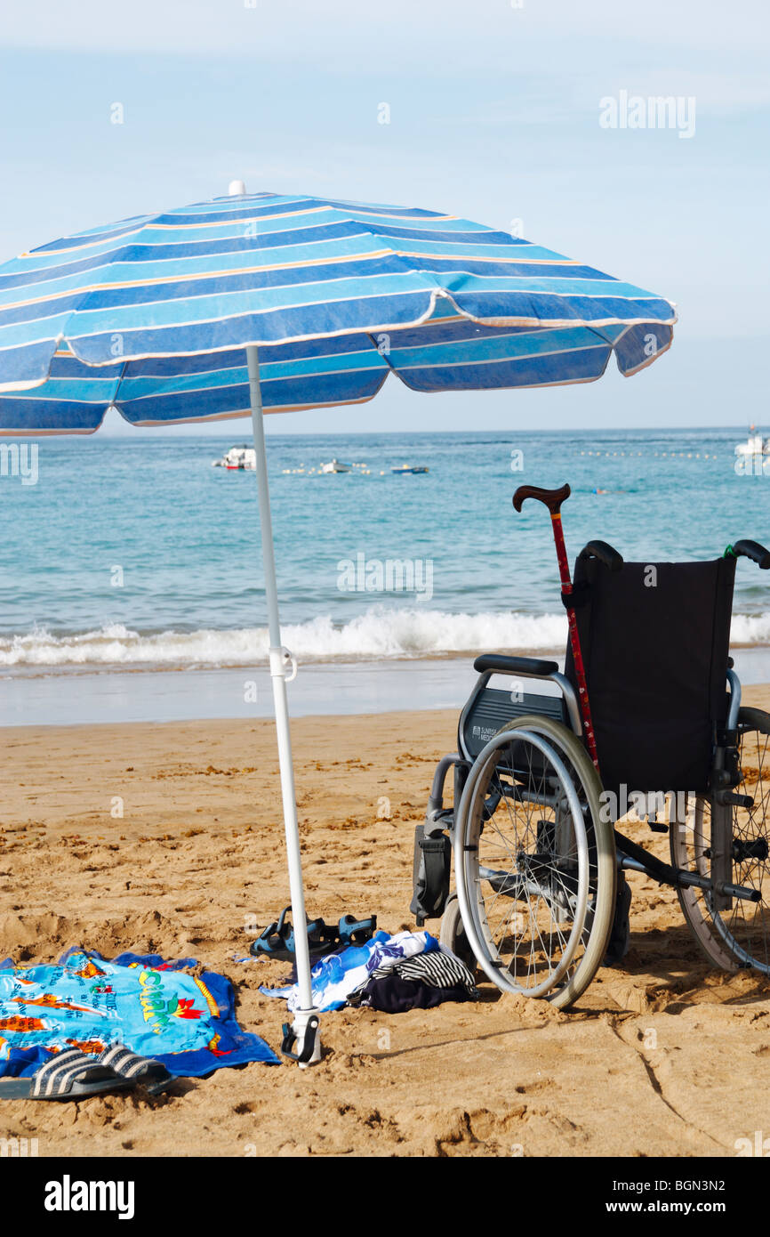 Wheelchair on beach in Spain Stock Photo Alamy