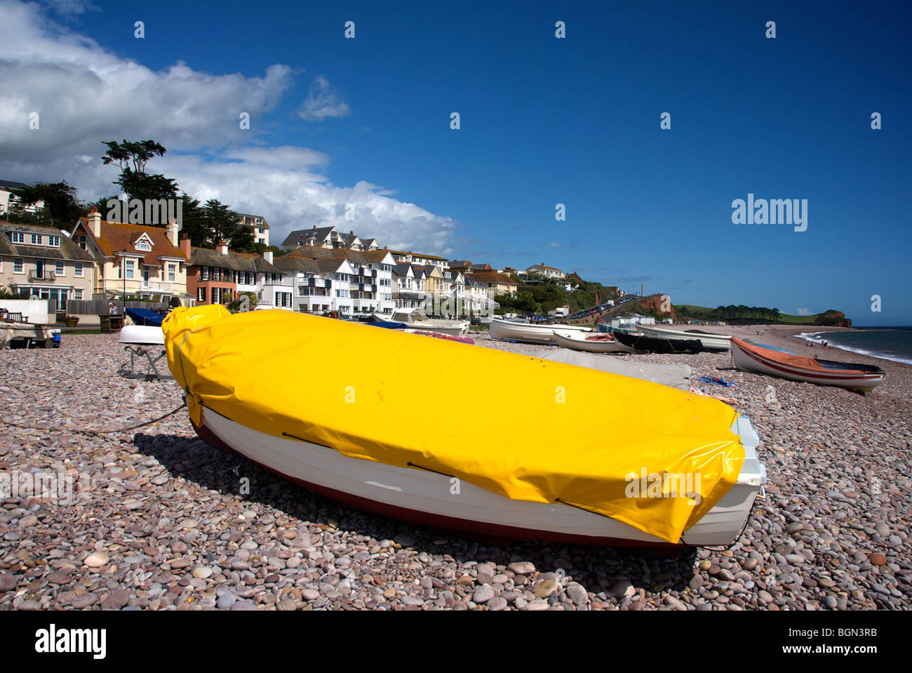 Budleigh Salterton Devon UK Beach Sea Boats Stock Photo Alamy